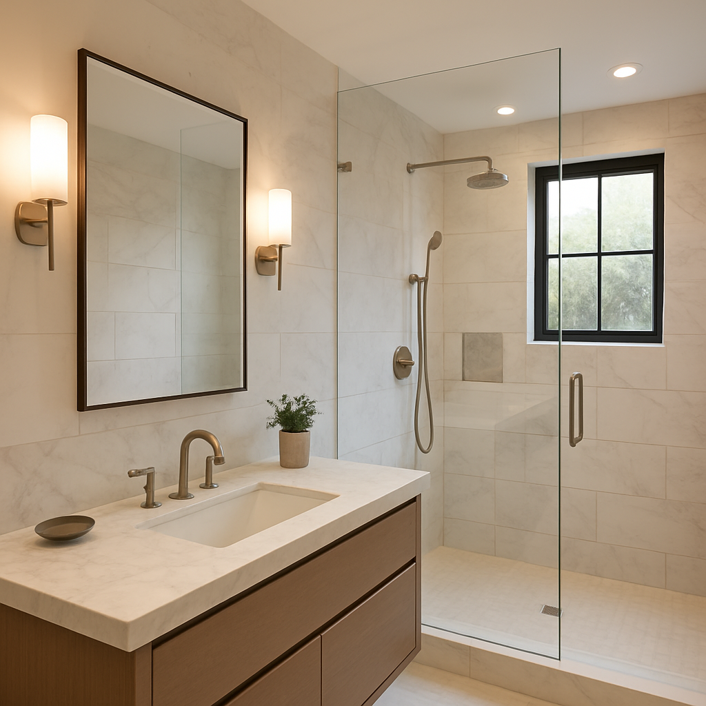 Modern luxury bathroom remodel by Hunt Renovations